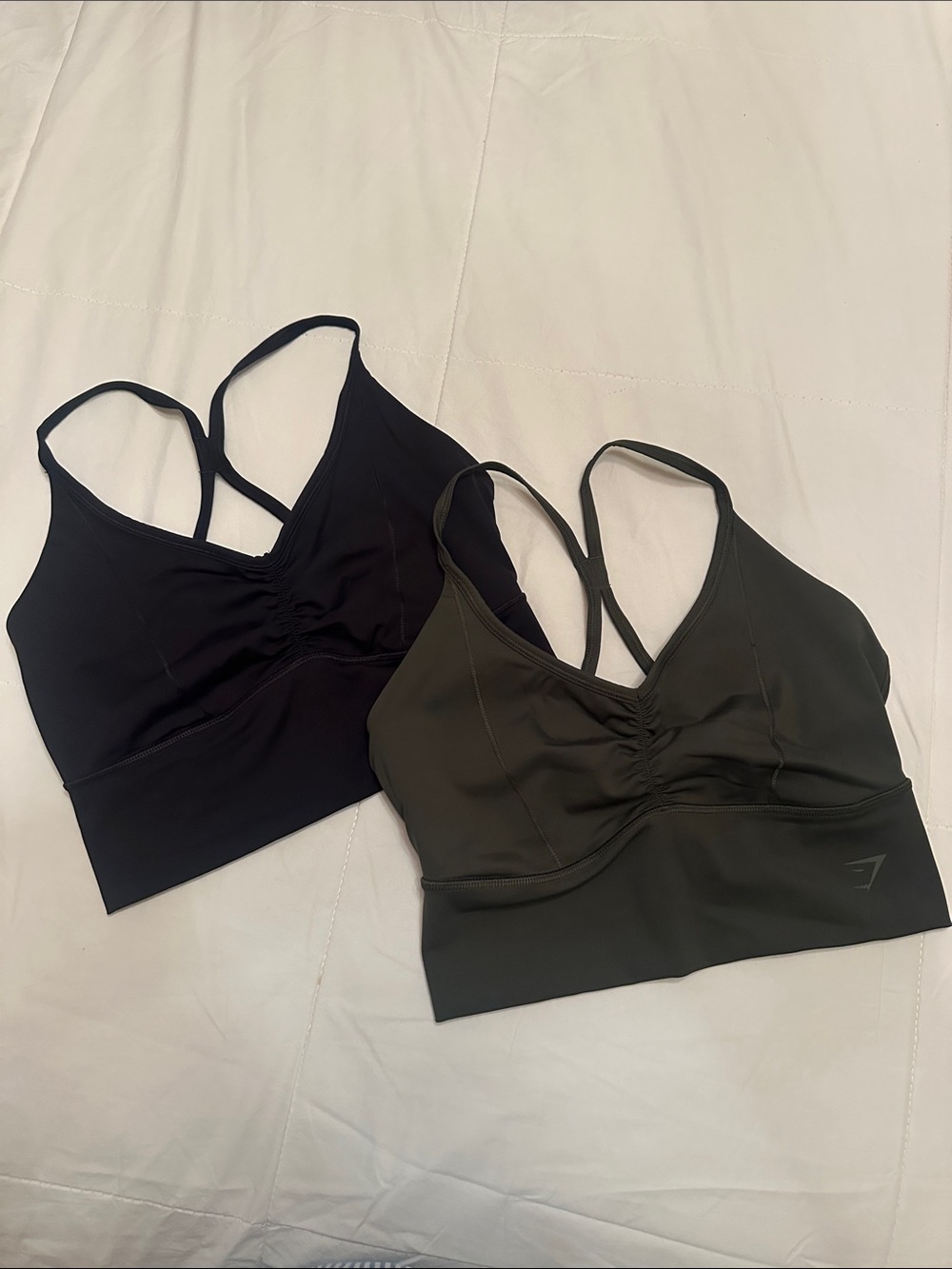 Gymshark Seamless Ruched Sports Bralette in Black & Olive